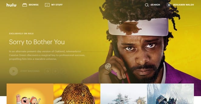 Домашняя страница Hulu