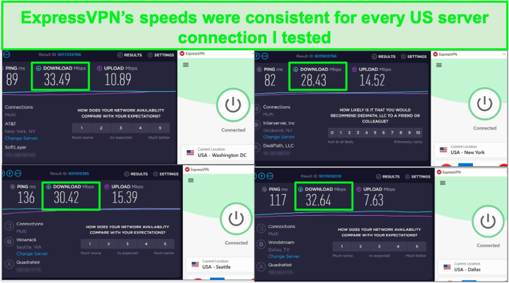 Американские серверы ExpressVPN достаточно быстрые для потоковой передачи в HD!