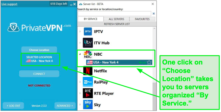 PrivateVPN имеет серверы специально для потоковой передачи NBC.