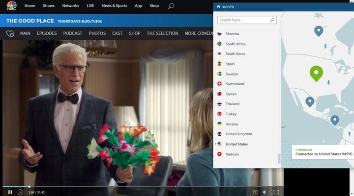 Скриншот игры The Good Place на NBC с подключением NordVPN