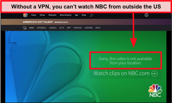 Сообщение об ошибке NBC при посещении из-за пределов США